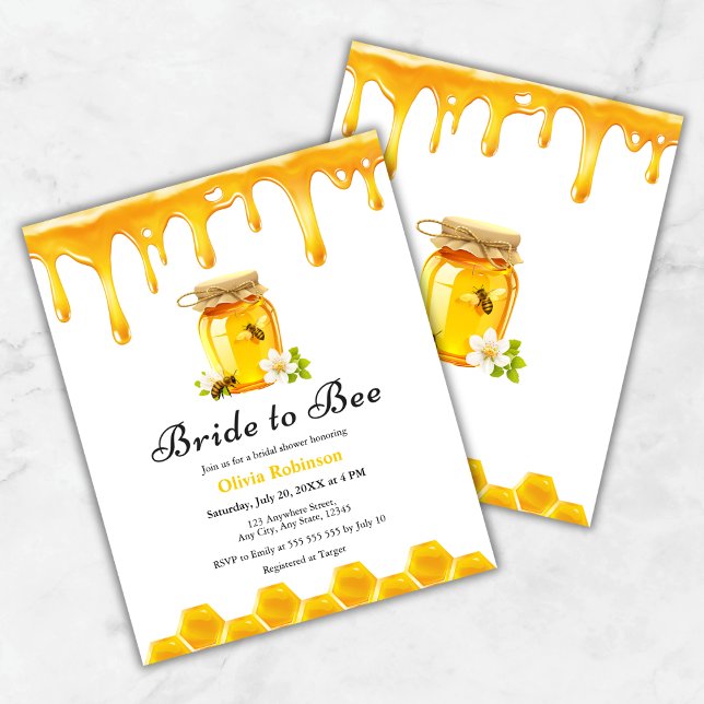 Papier Budget Épouse de miel à Fête des mariées d'abeille (Budget Yellow Honey Bride to Bee Bridal Shower Invitation )