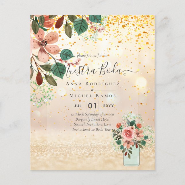 Papier budget Espagnol Invitacions Mariages Bourgogne Flo (Devant)