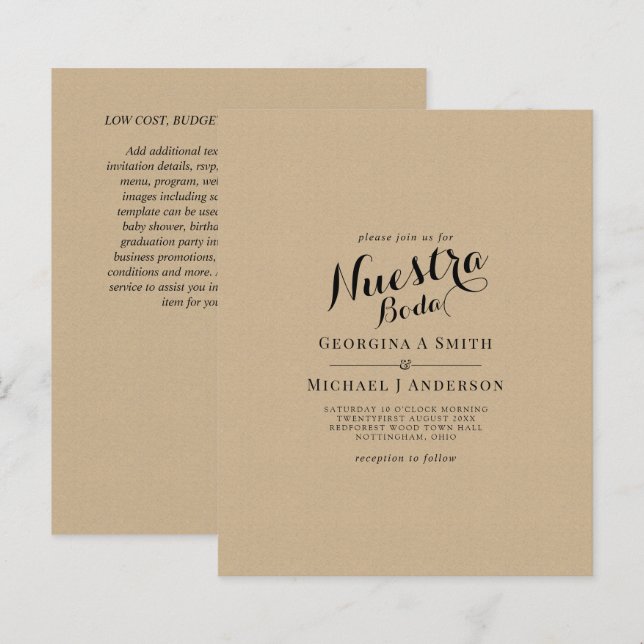 Papier BUDGET Espagnol Mariage bilingue Boda Mariage (Devant / Derrière)