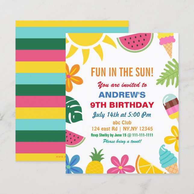 Papier Budget Été Anniversaire Fête Invitation (Devant / Derrière)