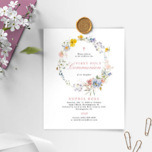 Papier Budget été Boho First Holy Communion Invitation