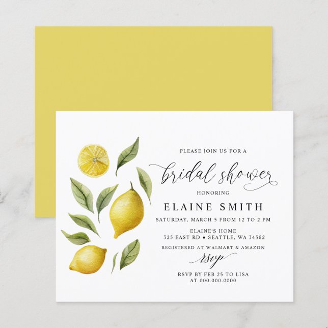 Papier Budget Été Citron Lime Citrus Fête des mariées (Devant / Derrière)