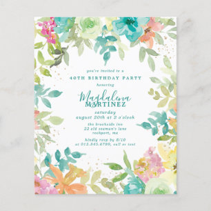 Papier Budget été floral 40e anniversaire Invitation