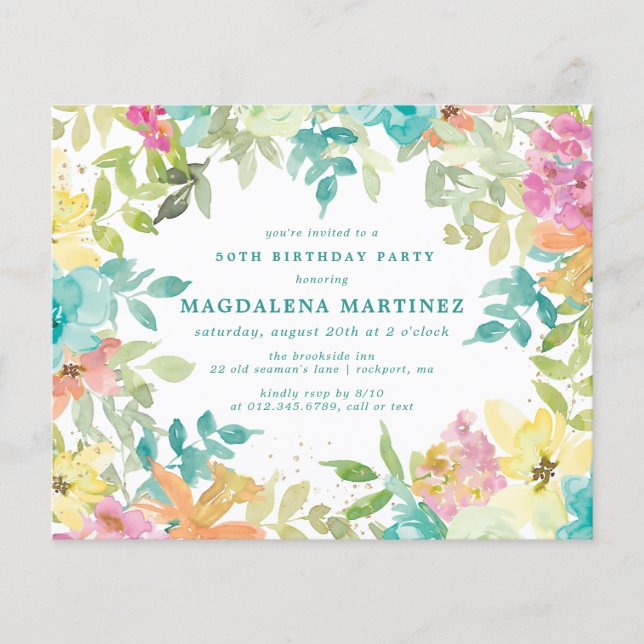 Papier Budget été floral 50e anniversaire Invitation (Devant)