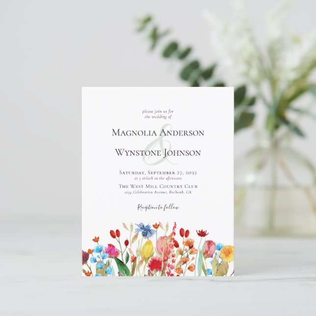 Papier Budget Été Floral Fleur sauvage Faire-part de mari (Debout devant)