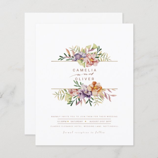 Papier Budget Été Floral Mariage Inviter QR Code RSVP (Devant / Derrière)