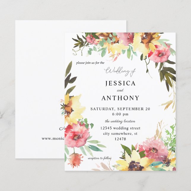 Papier Budget Été Mariage floral de tournesol 2 (Devant / Derrière)