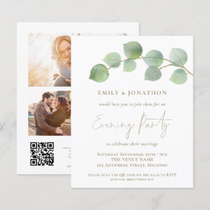 Papier BUDGET Eucalyptus 3 photo QR Invitation de soirée
