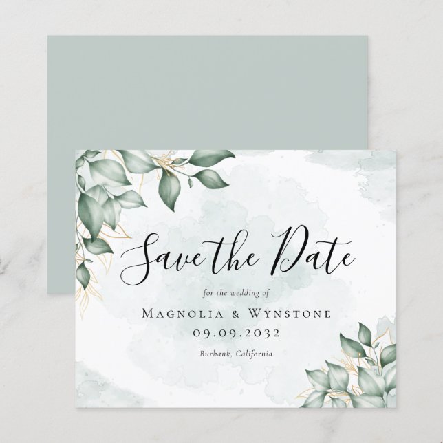Papier BUDGET Eucalyptus Aquarelle Mariage Enregistrer La (Devant / Derrière)