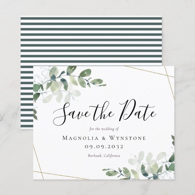 Papier BUDGET Eucalyptus Aquarelle Mariage Enregistrer La (Devant / Derrière)