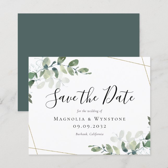 Papier BUDGET Eucalyptus Aquarelle Mariage Enregistrer La (Devant / Derrière)
