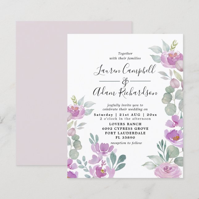 Papier Budget Eucalyptus Aquarelle Pink Mariage Invitatio (Devant / Derrière)
