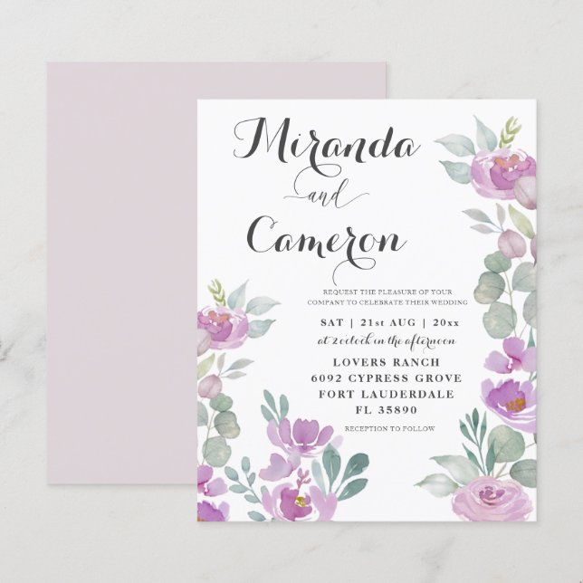 Papier Budget Eucalyptus Aquarelle Pink Mariage Invitatio (Devant / Derrière)