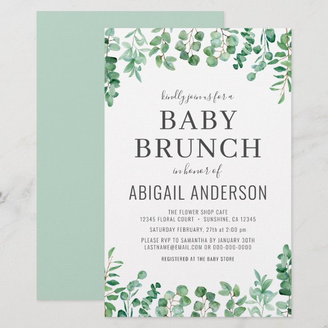 Papier Budget Eucalyptus Baby Brunch Shower Invitation (Devant / Derrière)