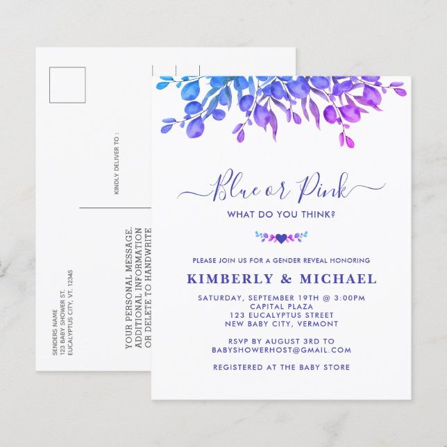 Papier Budget Eucalyptus Baby Genre Révéler bleu rose (Devant / Derrière)