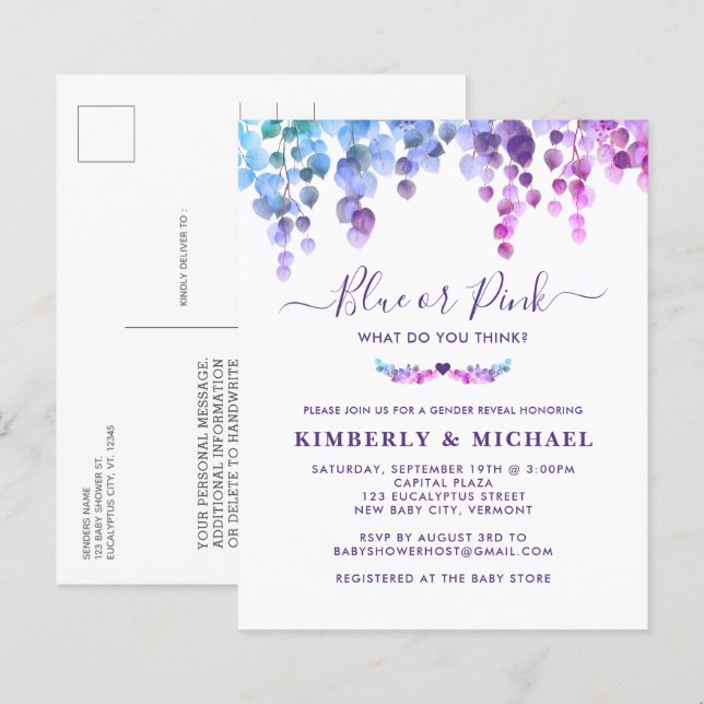 Papier Budget Eucalyptus Baby Genre Révéler Rose Bleu (Devant / Derrière)