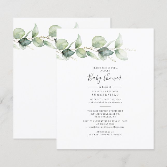 Papier Budget Eucalyptus Baby shower Couples de verdure (Devant / Derrière)