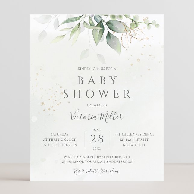 Papier Budget Eucalyptus Baby shower vert Invitation (Créateur téléchargé)