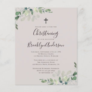 Papier Budget Eucalyptus beige Christening Invitation