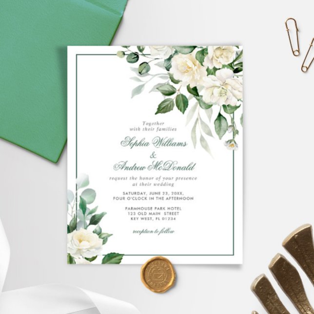 Papier Budget Eucalyptus blanc Faire-part de mariage (Créateur téléchargé)