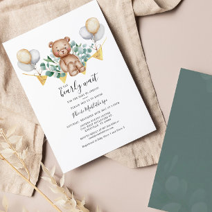 Papier Budget Eucalyptus Boy Bear Baby shower Invitation