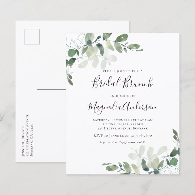 Papier Budget Eucalyptus Bridal Brunch Invitation de cart (Devant / Derrière)