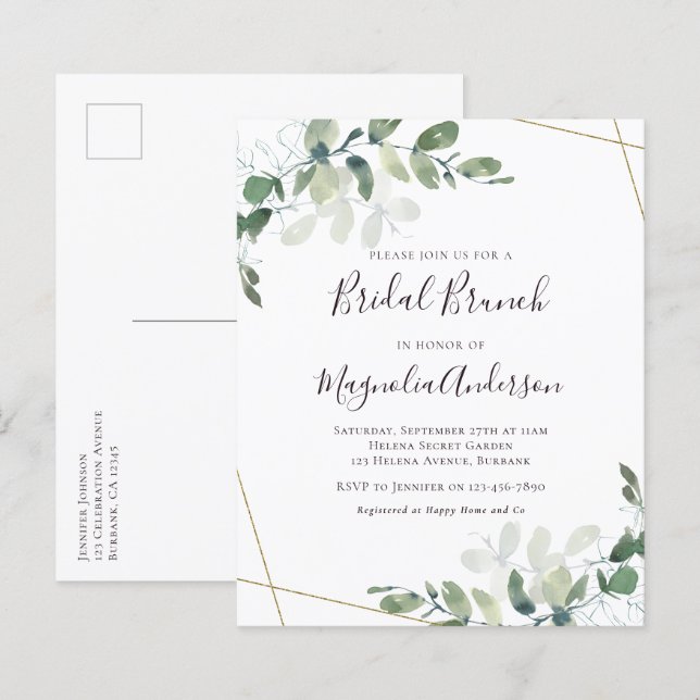 Papier Budget Eucalyptus Bridal Brunch Invitation de cart (Devant / Derrière)