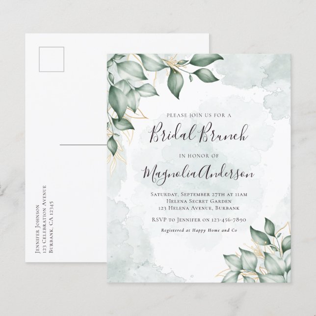 Papier Budget Eucalyptus Bridal Brunch Invitation de cart (Devant / Derrière)