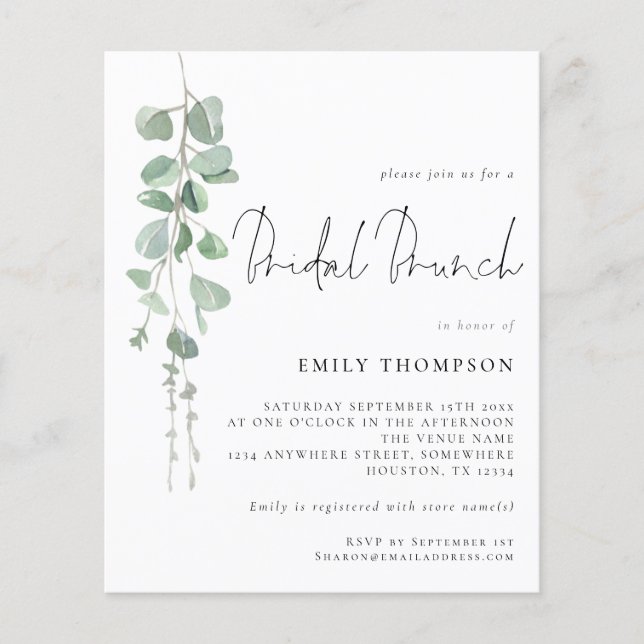Papier Budget Eucalyptus Bridal Brunch Invitation de douc (Devant)