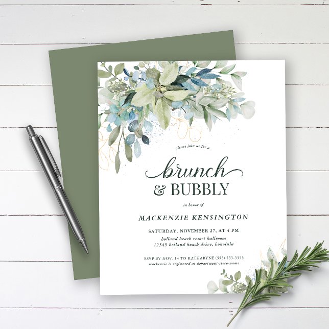 Papier BUDGET Eucalyptus Brunch Bubbly Invitation (Créateur téléchargé)