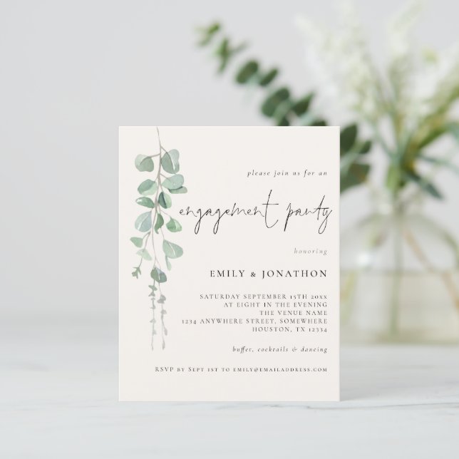 Papier Budget Eucalyptus Cream Engagement Invitation (Debout devant)