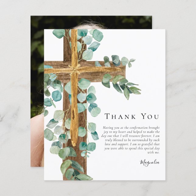 Papier BUDGET Eucalyptus Cross | Confirmation Merci (Devant / Derrière)