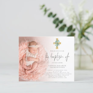 Papier Budget Eucalyptus Cross Photo Invitation Baptême