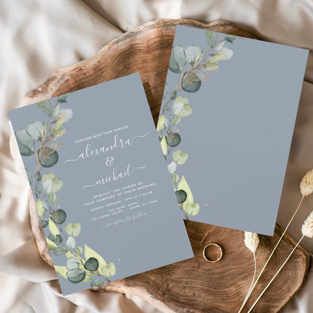 Papier Budget Eucalyptus Dusty Blue Faire-part de mariage (Créateur téléchargé)