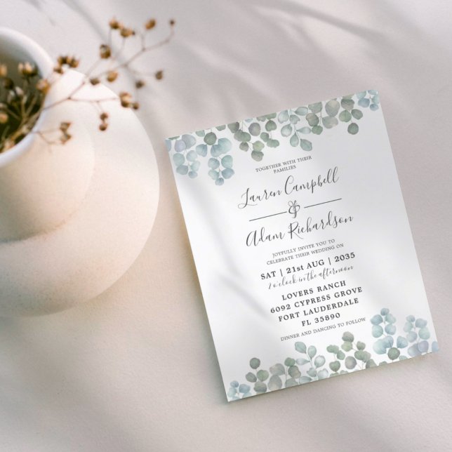 Papier Budget Eucalyptus Dusty Blue Watercolor Mariage (Créateur téléchargé)