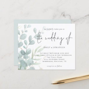 Papier Budget Eucalyptus Faire-part de mariage bleu en po