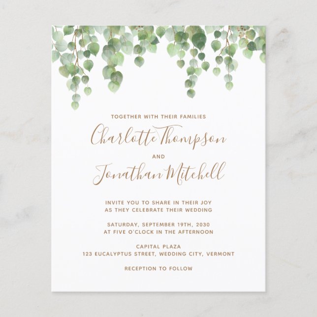 Papier Budget Eucalyptus Faire-part de mariage botanique (Devant)