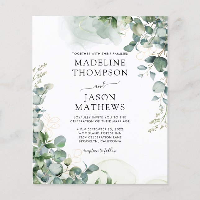 Papier BUDGET Eucalyptus Faire-part de mariage de verdure (Devant)