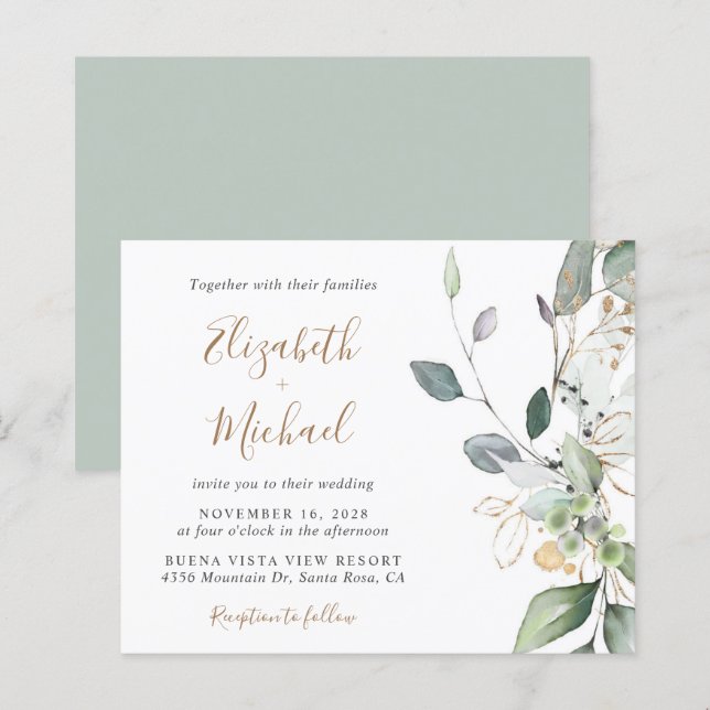 Papier Budget Eucalyptus Faire-part de mariage de verdure (Devant / Derrière)