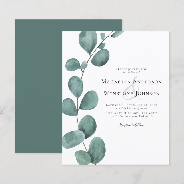 Papier Budget Eucalyptus Faire-part de mariage de verdure (Devant / Derrière)