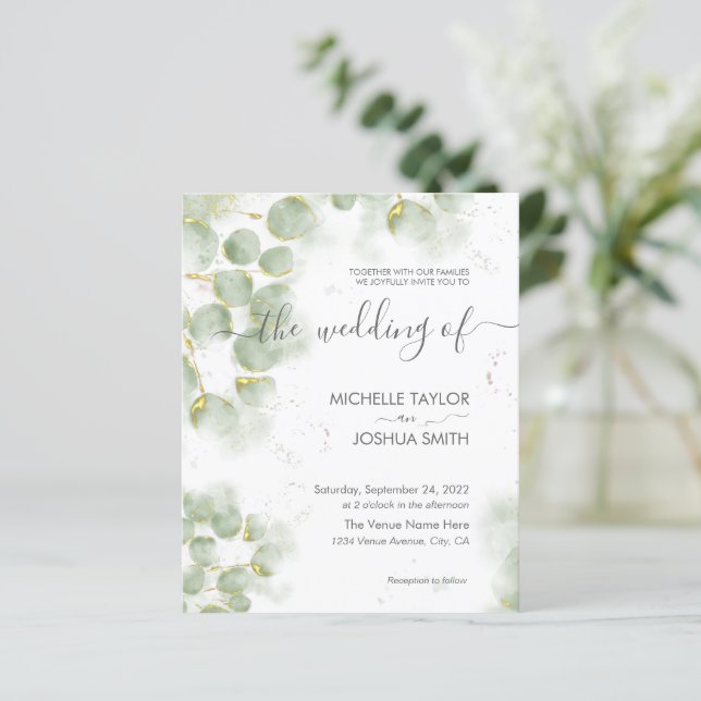Papier Budget Eucalyptus Faire-part de mariage de verdure (Debout devant)