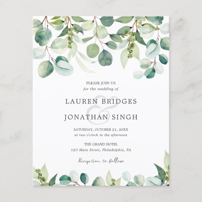 Papier Budget Eucalyptus Faire-part de mariage de verdure (Devant)