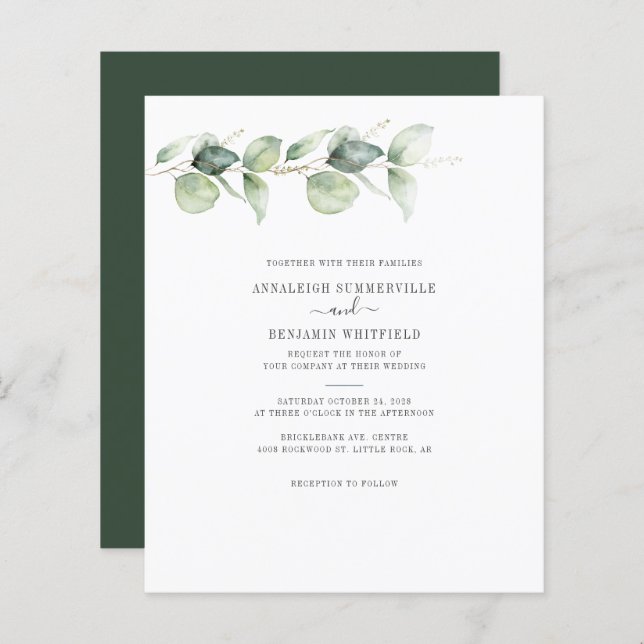 Papier Budget Eucalyptus Faire-part de mariage de verdure (Devant / Derrière)