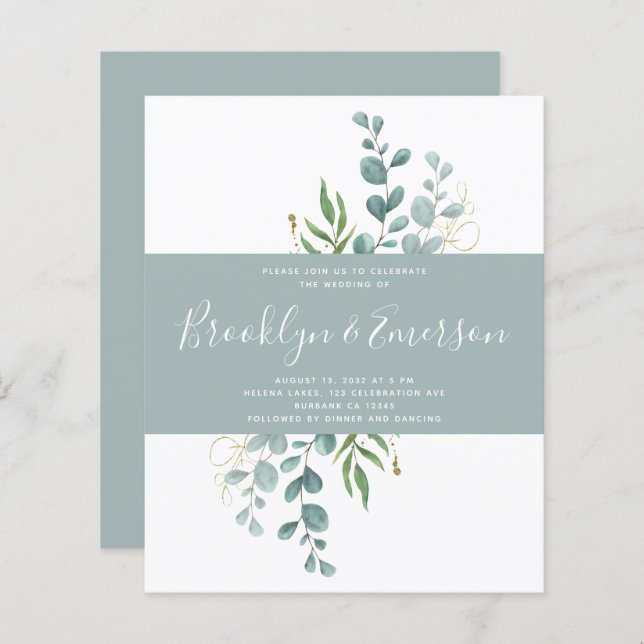 Papier BUDGET Eucalyptus Faire-part de mariage Décontract (Devant / Derrière)