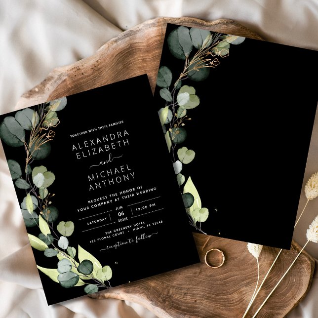 Papier Budget Eucalyptus Faire-part de mariage noir (Créateur téléchargé)