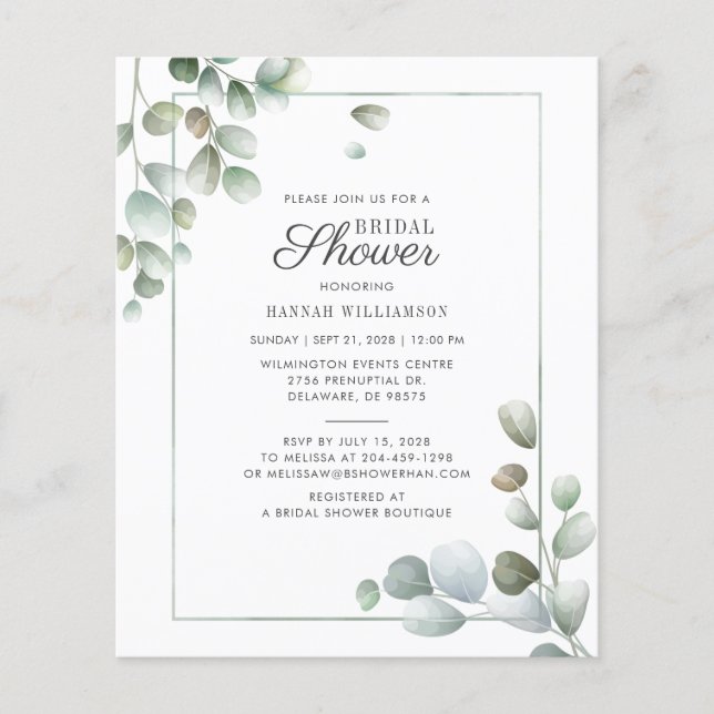 Papier Budget Eucalyptus Fête des mariées Verdure rustiqu (Devant)