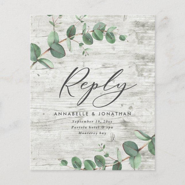 Papier budget eucalyptus feuillage bois blanc mariage RSV (Devant)