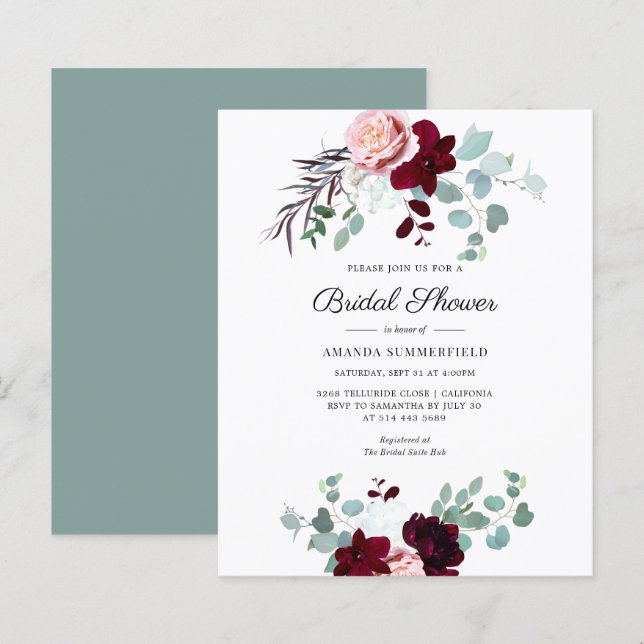 Papier Budget Eucalyptus Floral Bridal Shower Invitation (Devant / Derrière)