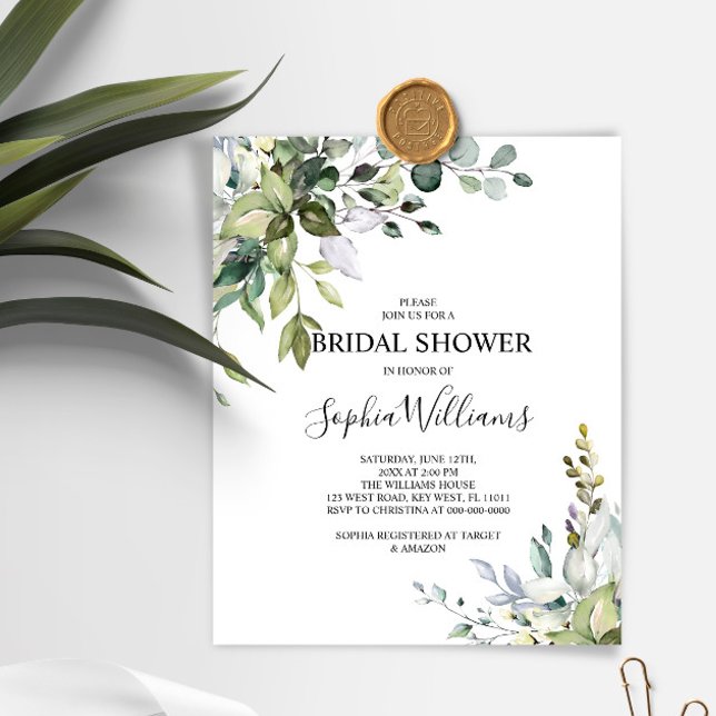 Papier Budget Eucalyptus Floral Bridal Shower Invitation (Créateur téléchargé)