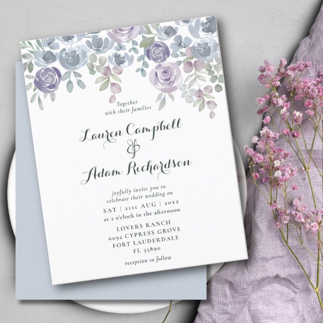Papier Budget Eucalyptus & Floral Purple Mariage Inviter (Créateur téléchargé)